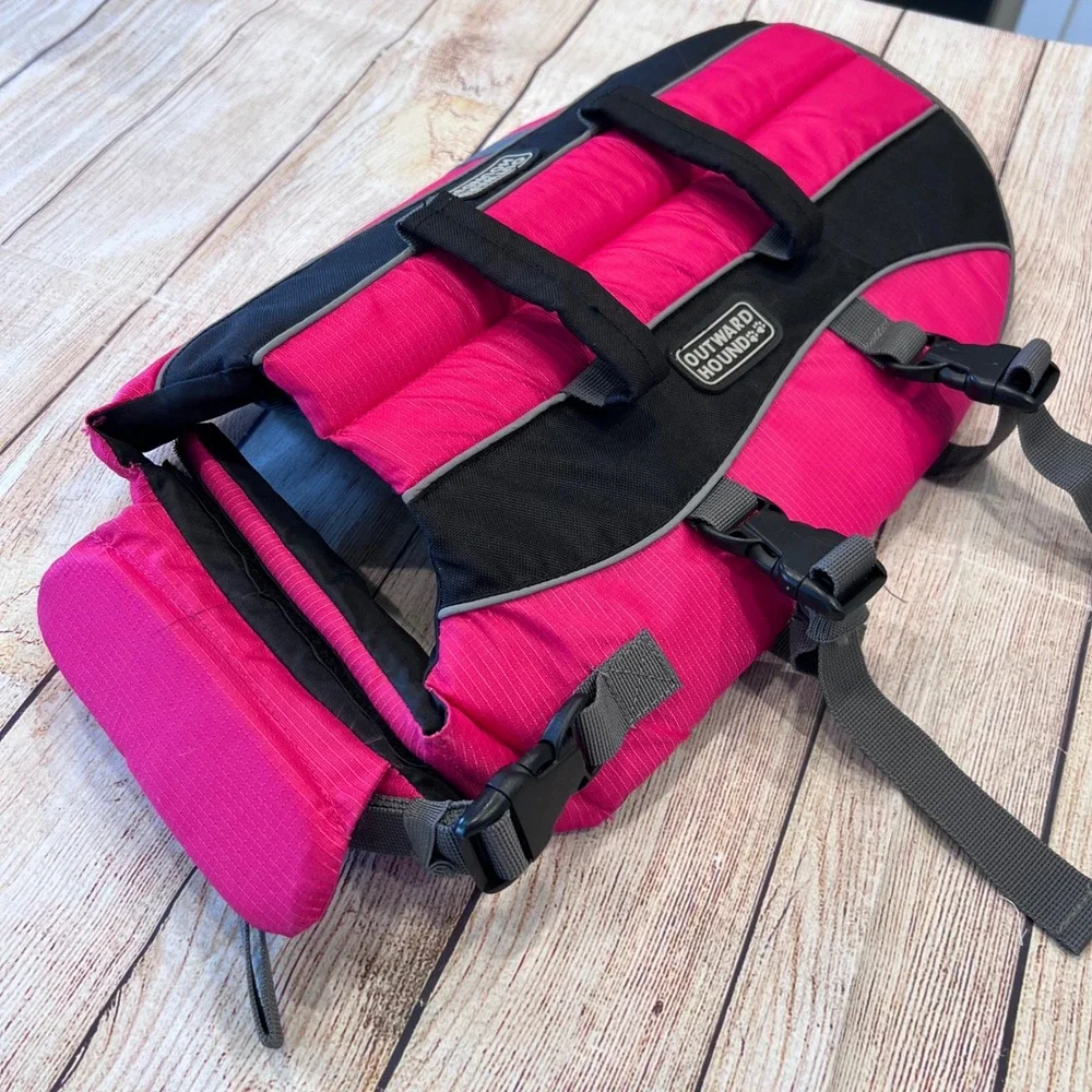 Outward Hound Granby Dog Life Jacket Pink Black Reflective Safety Vest Large